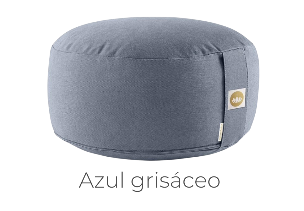 cojín de meditación redondo azul grisáceo